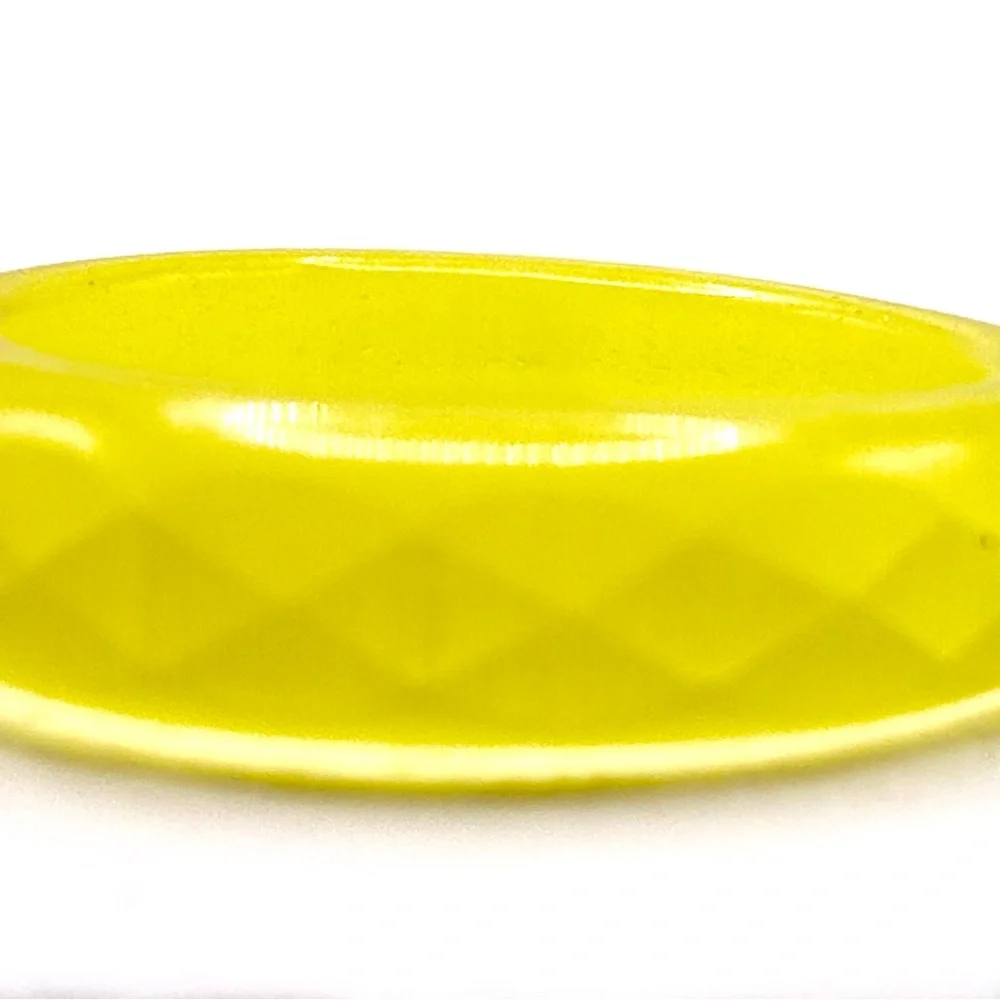 Vintage Set of 3 Lucite Rings, 2 Yellow, 1 Green Sizes 2 x 7.0 & 1 x 7.25